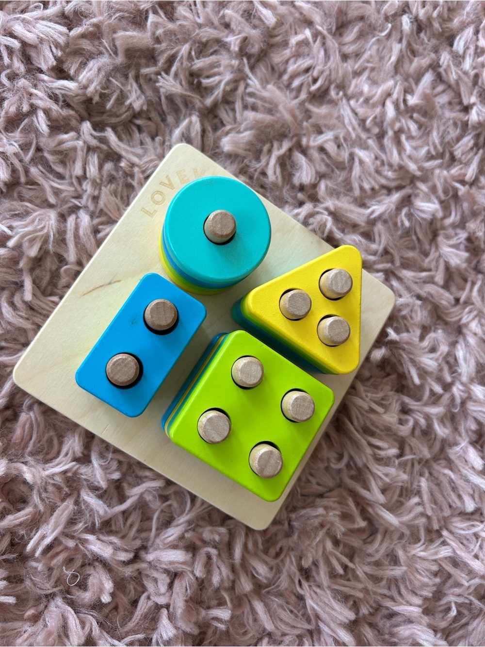 Wooden Shape Stacker Puzzle - Teal, Blue, Yellow, Green